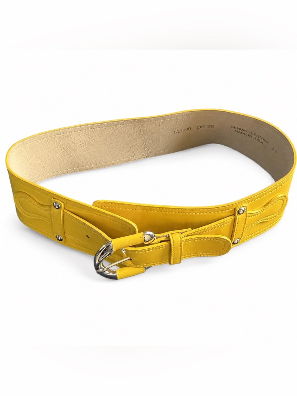 Per Se Mustard Yellow Genuine Leather Wide Waist Belt XS USA